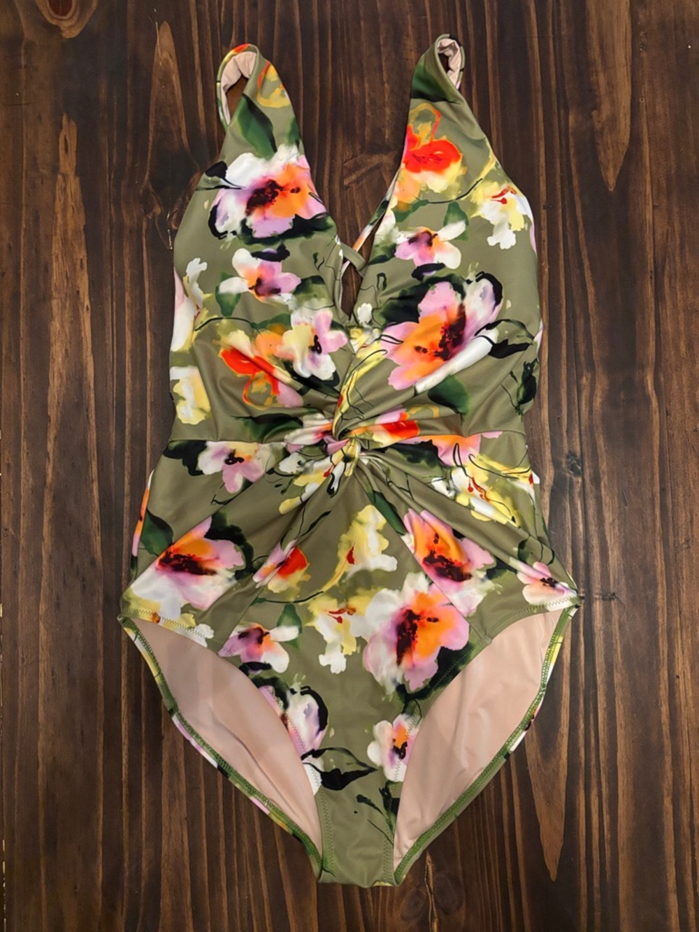 Garnet Hill one piece green floral flowers swimsuit 12